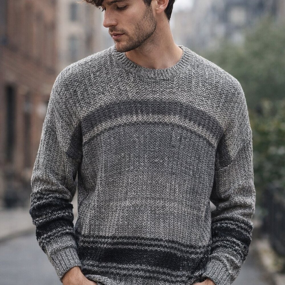 American Eagle Men’s Marled Black Gray Crewneck Sweater XL Cozy Knit